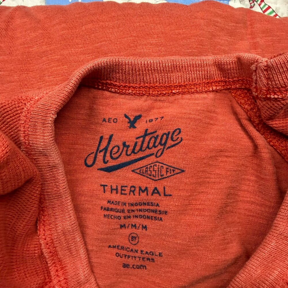 American Eagle Heritage T-Shirt M Thermal Pullover Knit Orange 100% Cotton - Picture 2 of 4